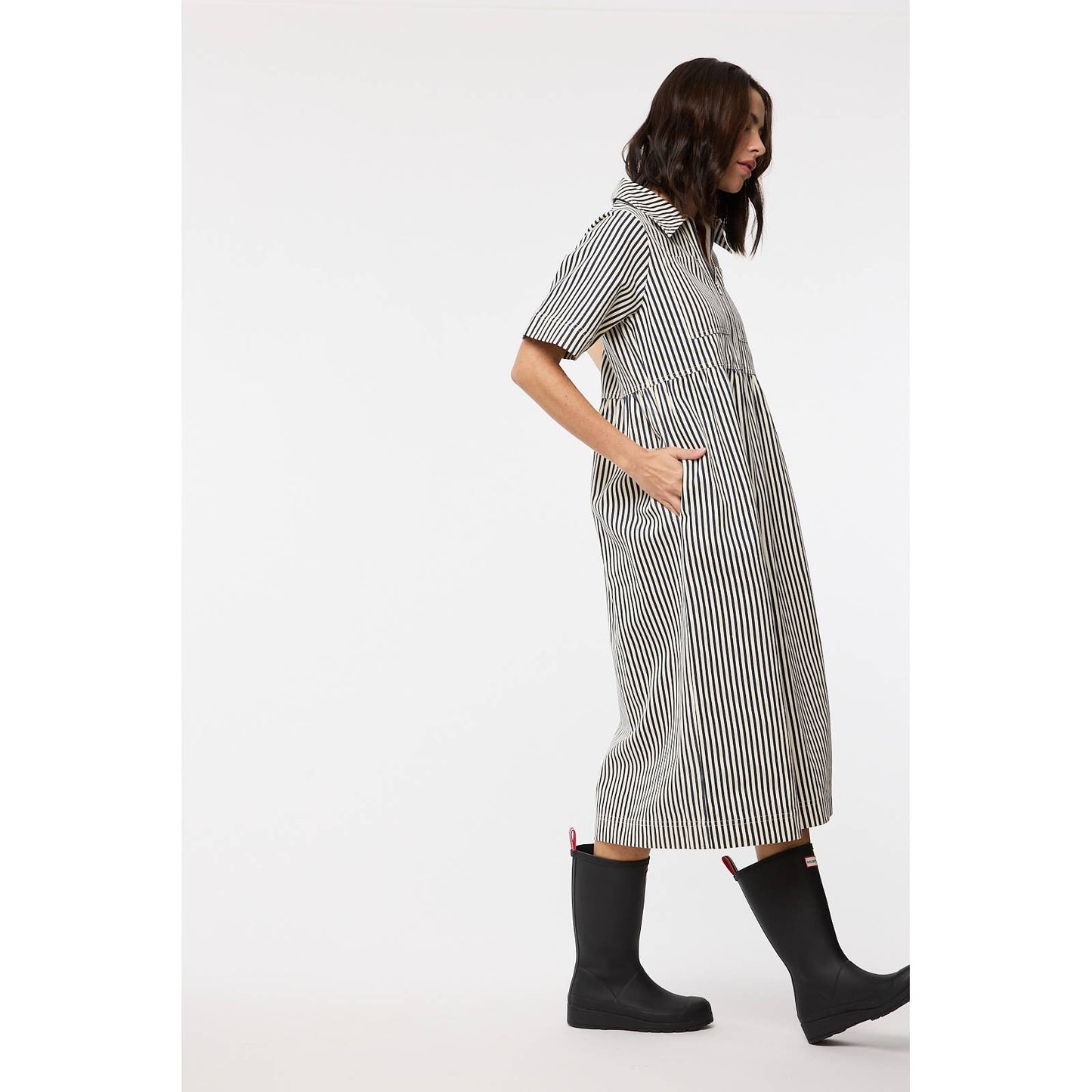 Striped Half-Zip Midi Dress