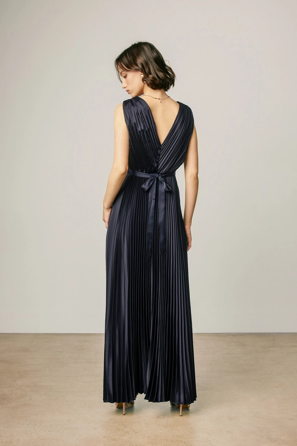Pleated Satin Maxi Dress