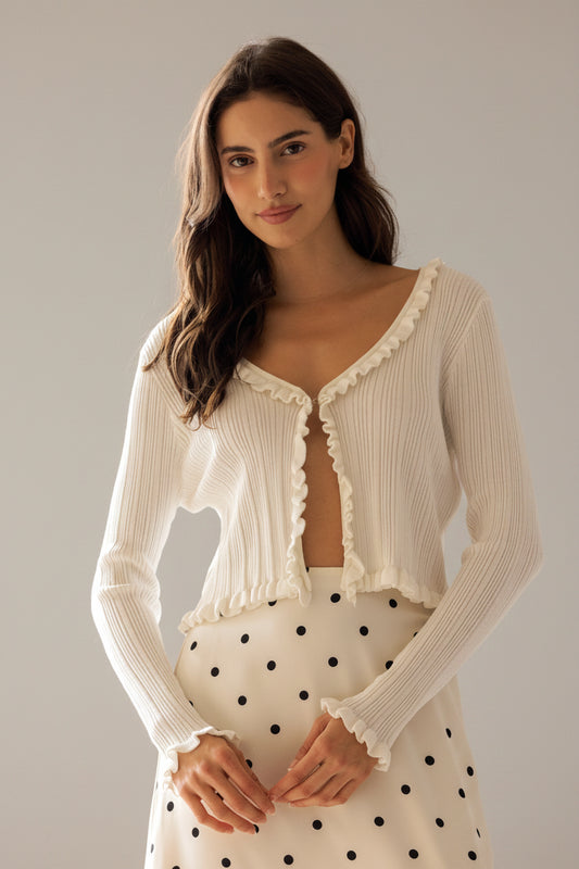 Ribbed Knit Ruffle Cardigan