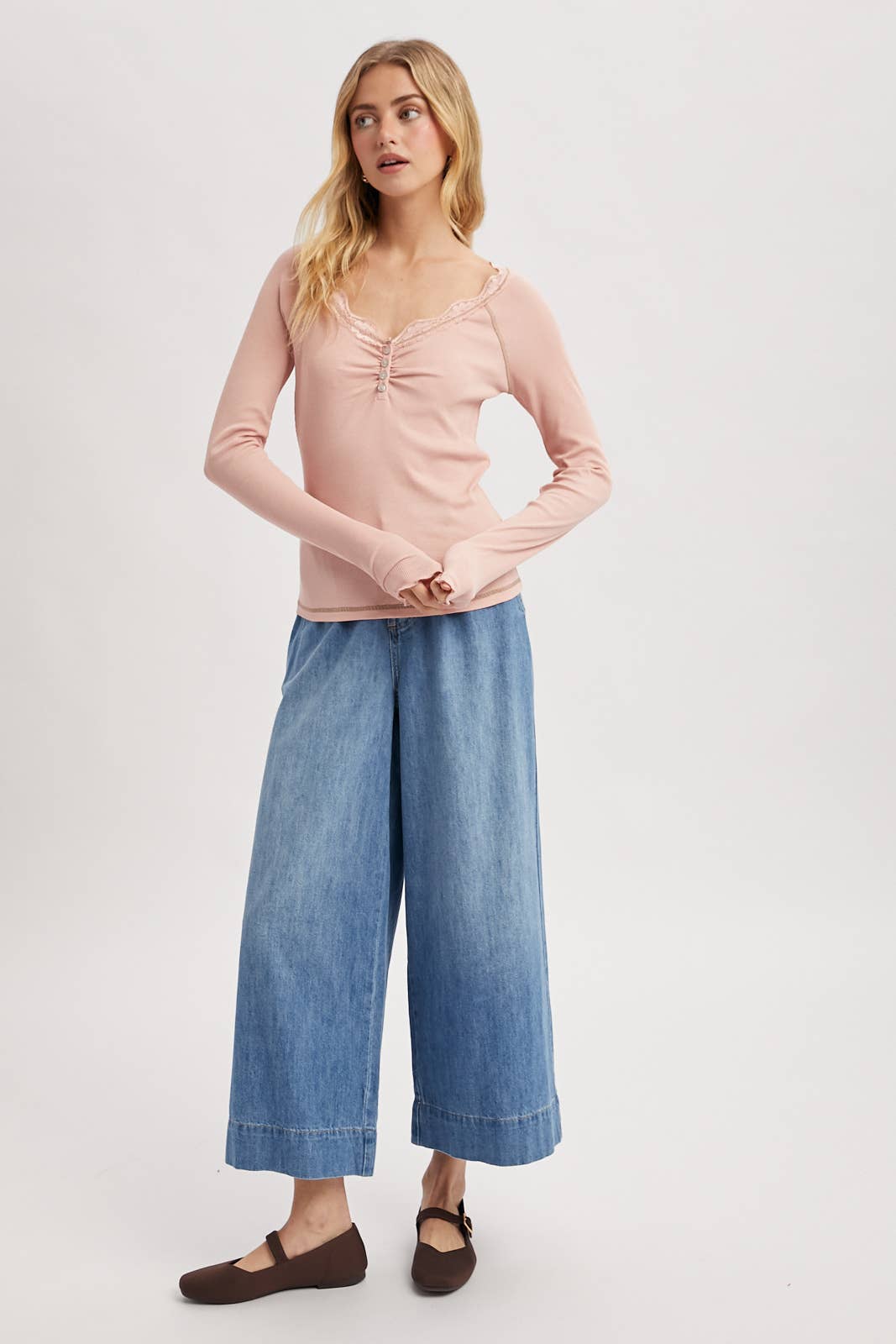 Ribbed Lace Knit Top