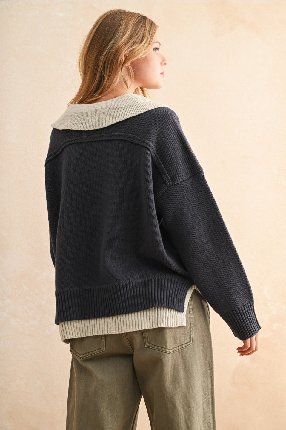 Color Combo V-Neck Sweater