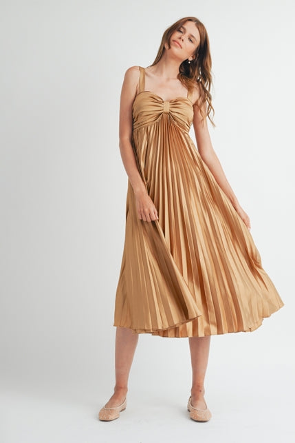 Satin Pleated Midi Dress