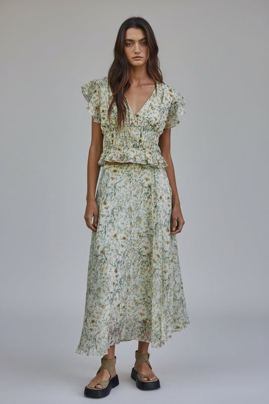 Tencel Floral Print Midi Skirt