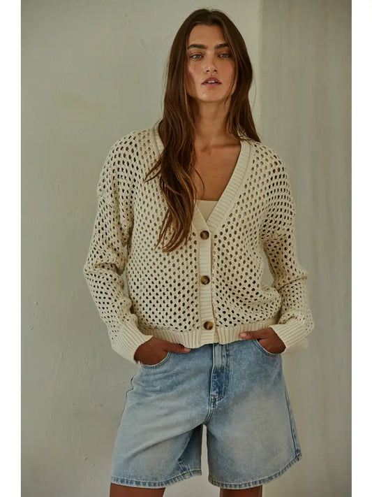 Open Knit V-neck Cardigan
