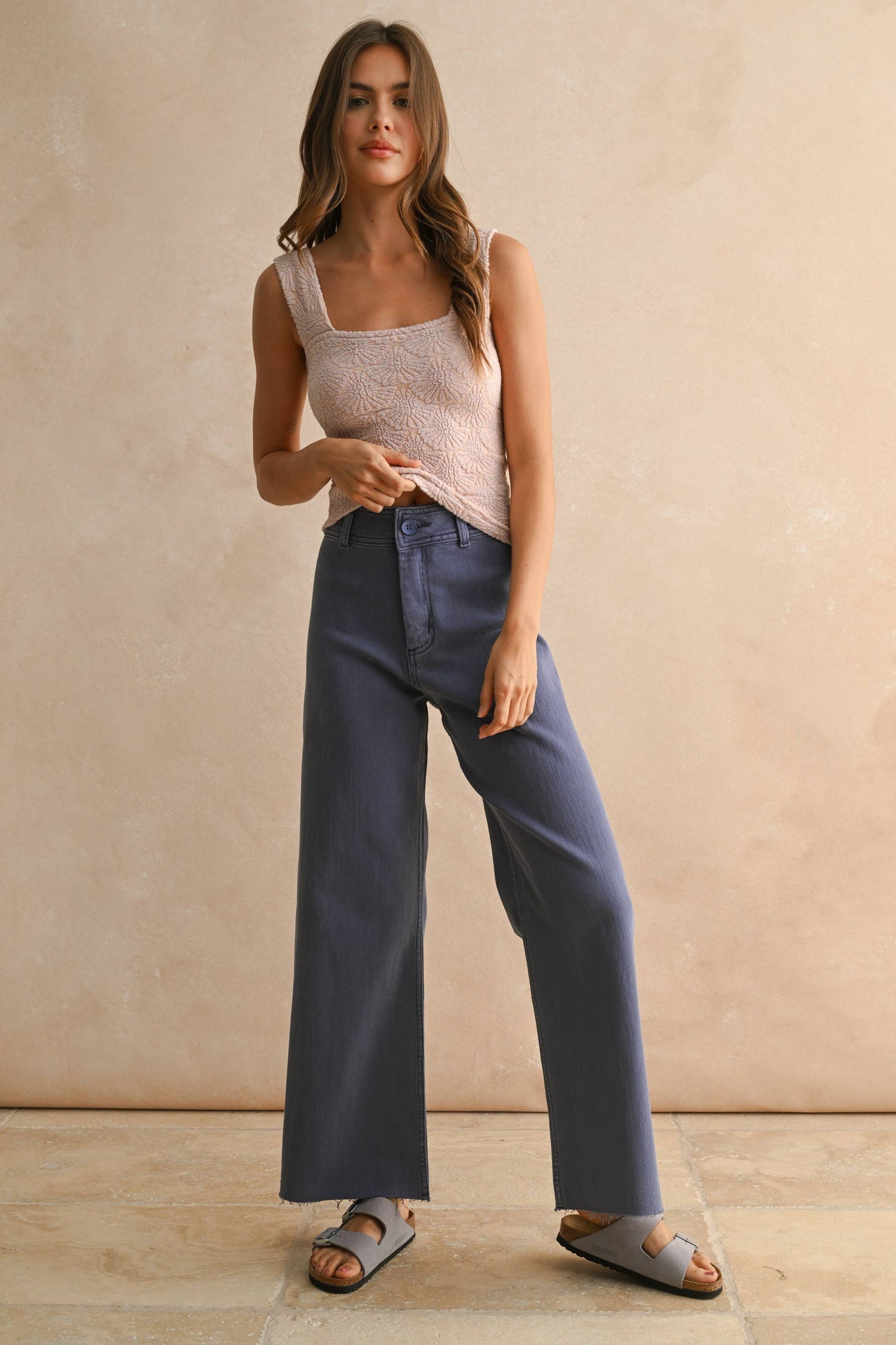 Straight Wide Leg Denim Pants