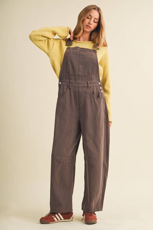 Vintage-Washed Twill Wide-Leg Overall