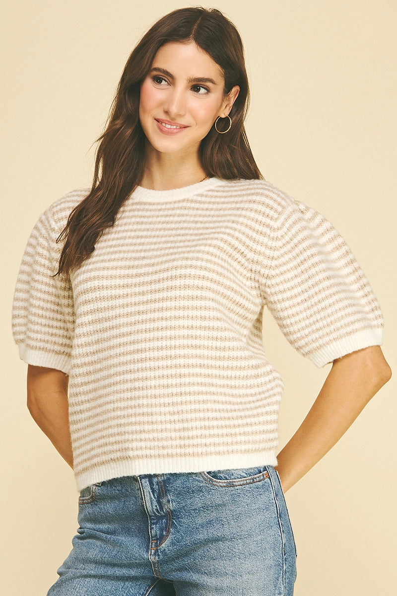 Striped Puff Sleeve Sweater