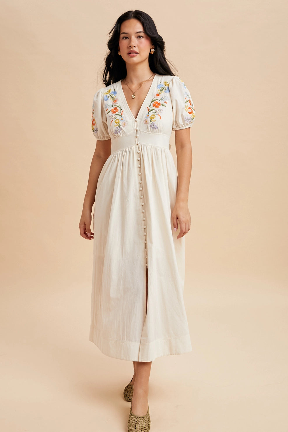 Embroidered Button Down Maxi Dress