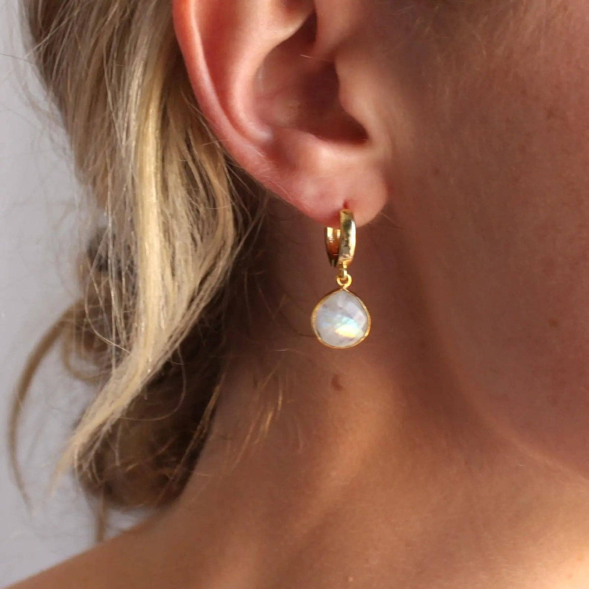 Moonstone Huggie Hoop Earrings