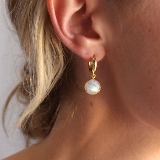Moonstone Huggie Hoop Earrings