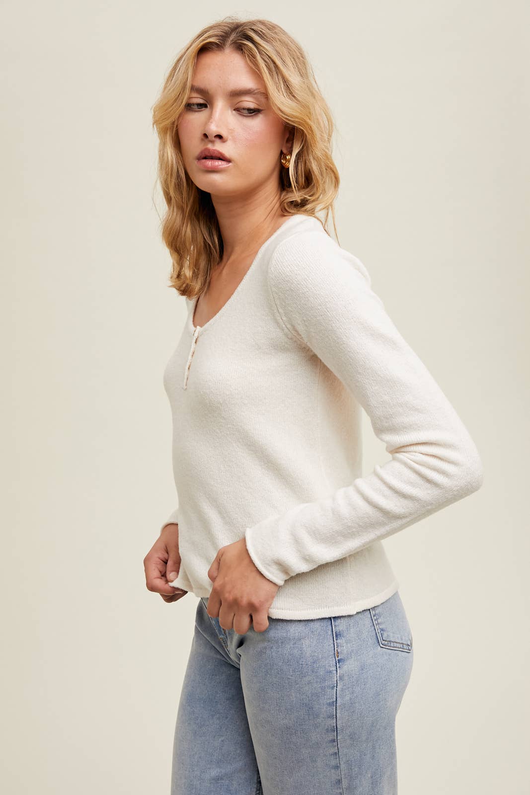 Brushed Button-up Sweater