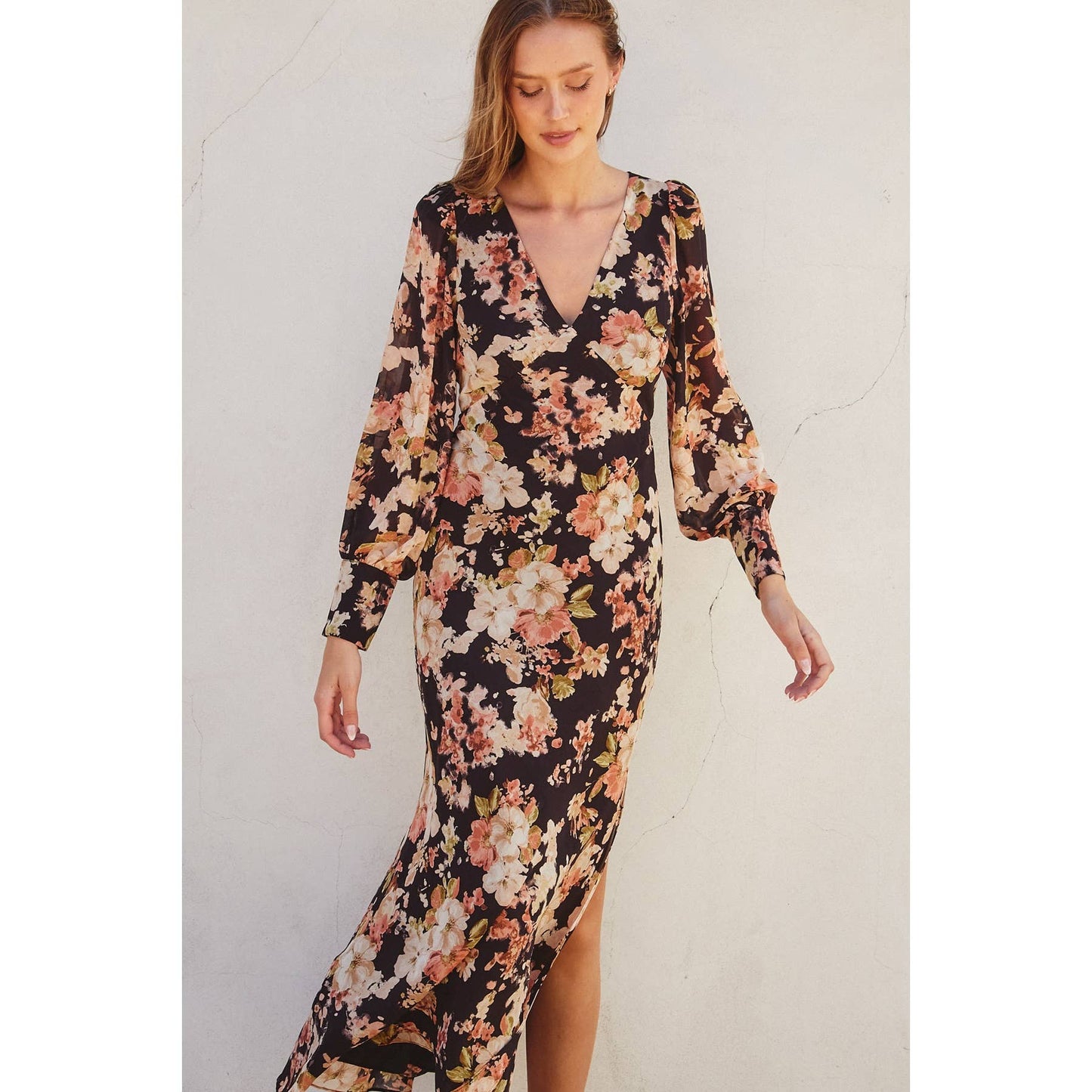 Midnight Floral Long Sleeve Dress