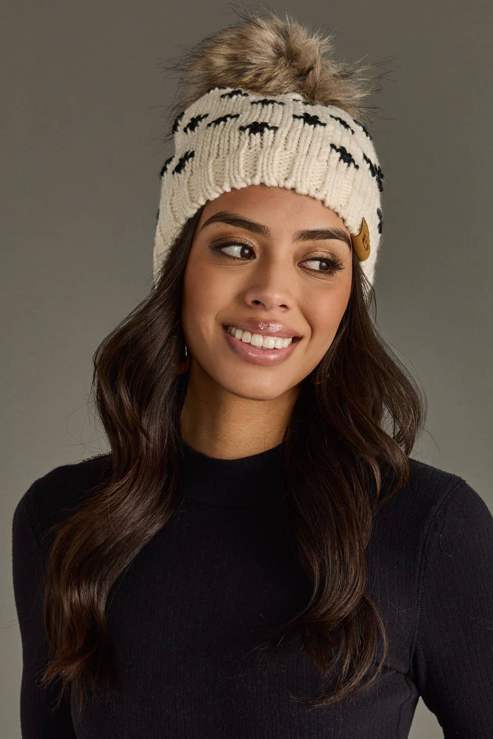 Cream Fleur-De-Lis Pom Hat