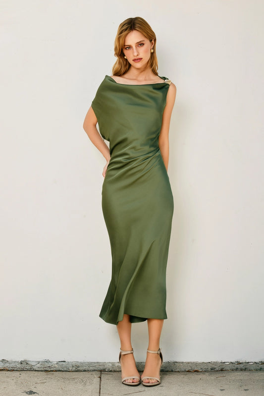 Satin Cowl Midi Dress