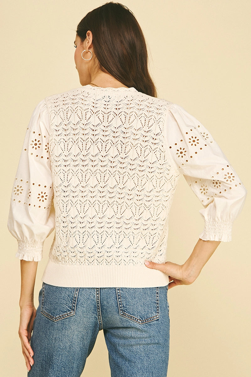 Eyelet & Knit Mixed Cardigan