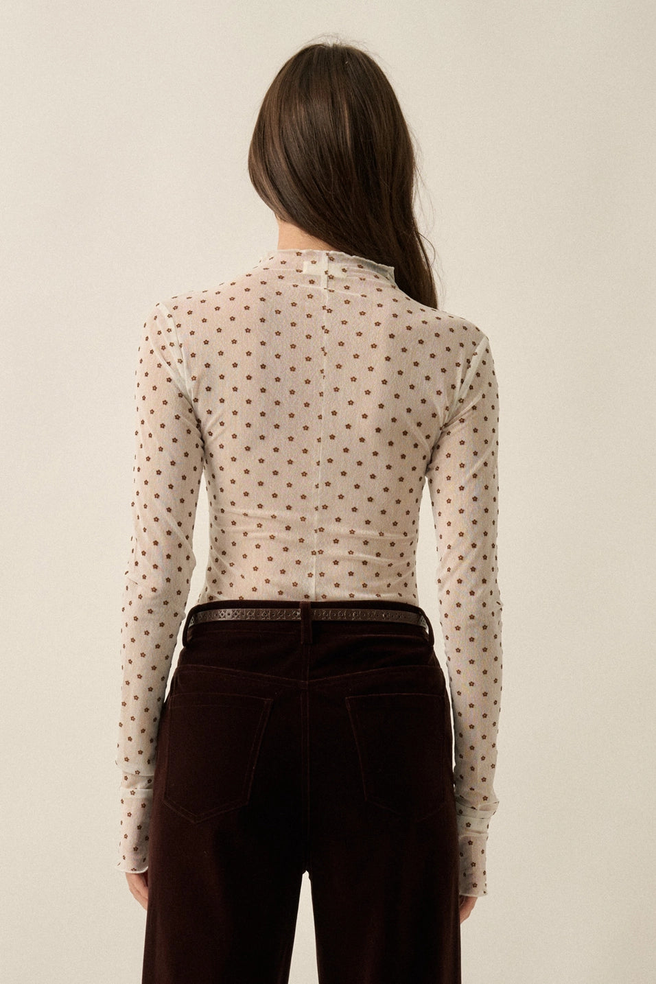 Sheer Floral Mock Neck Top