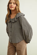 Gingham Mini Ruffle Collar Blouse