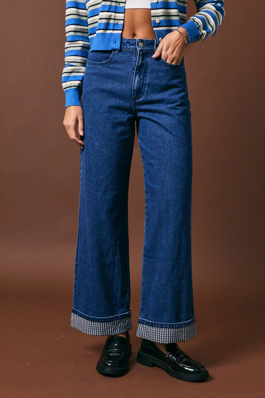 Plaid Cuff Denim Jeans