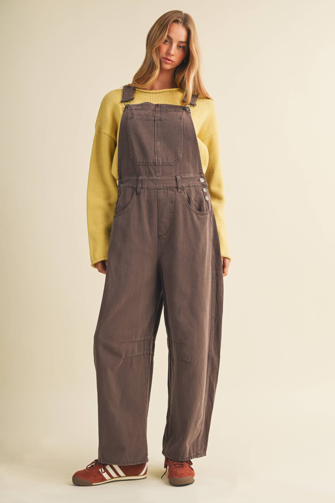 Vintage-Washed Twill Wide-Leg Overall