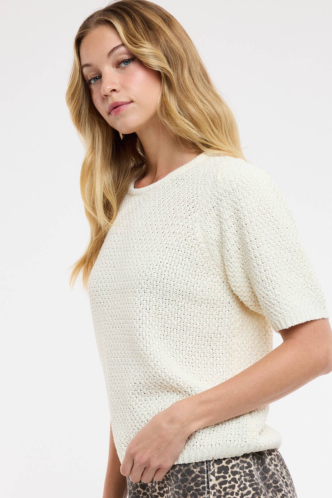 Textured Short Sleeve Sweater