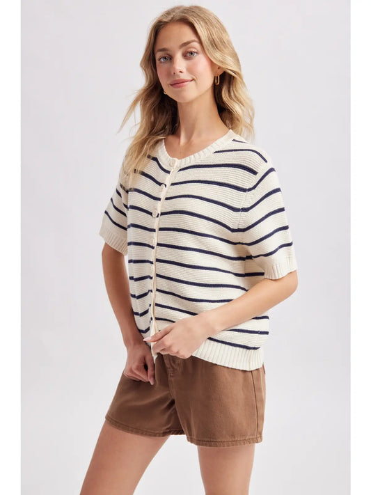 Striped Short Sleeve Cardigan