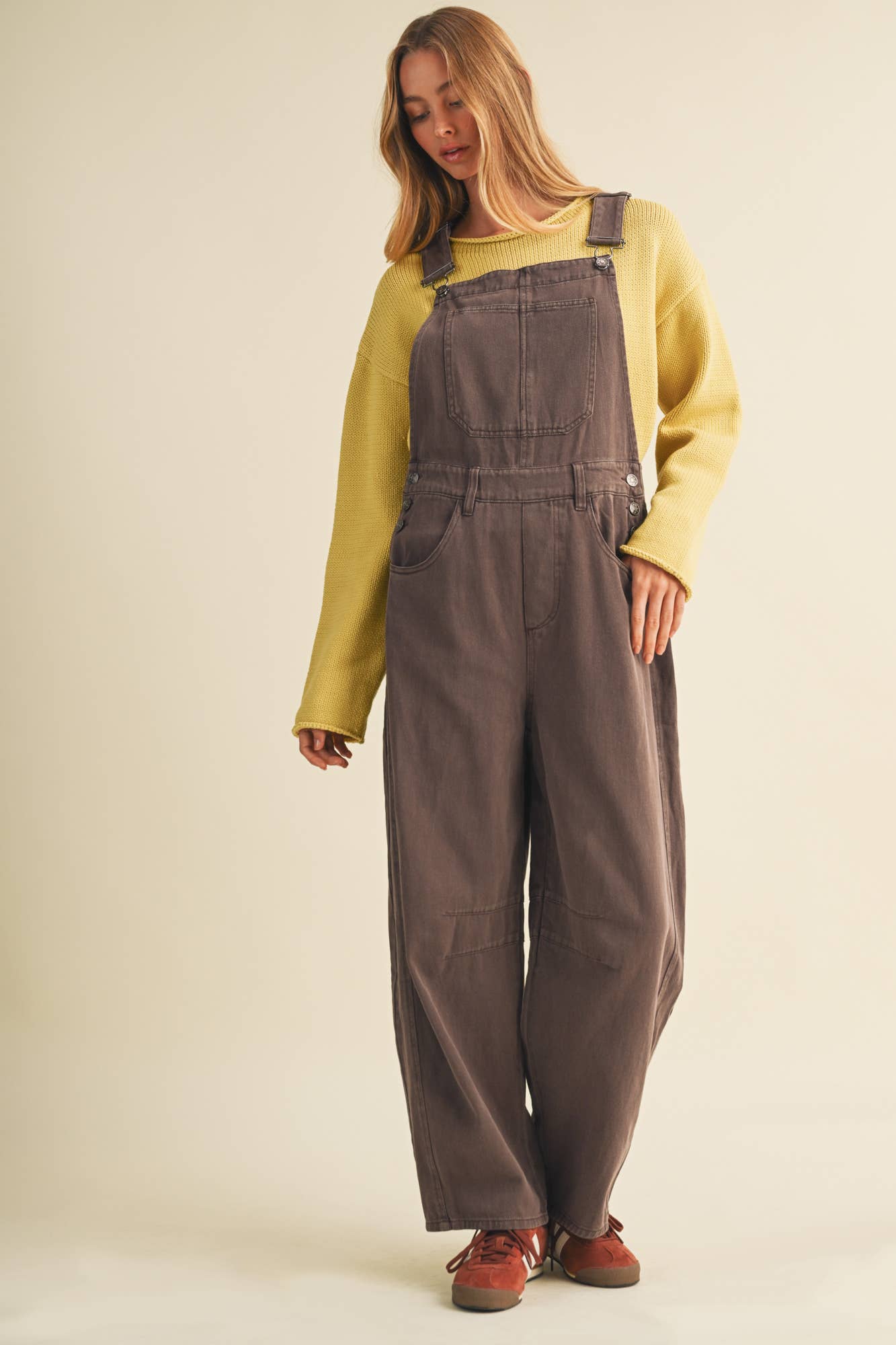 Vintage-Washed Twill Wide-Leg Overall