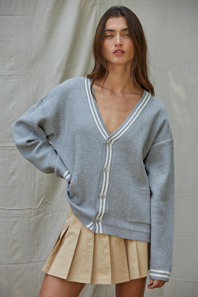 Crest Line Striped Cardi