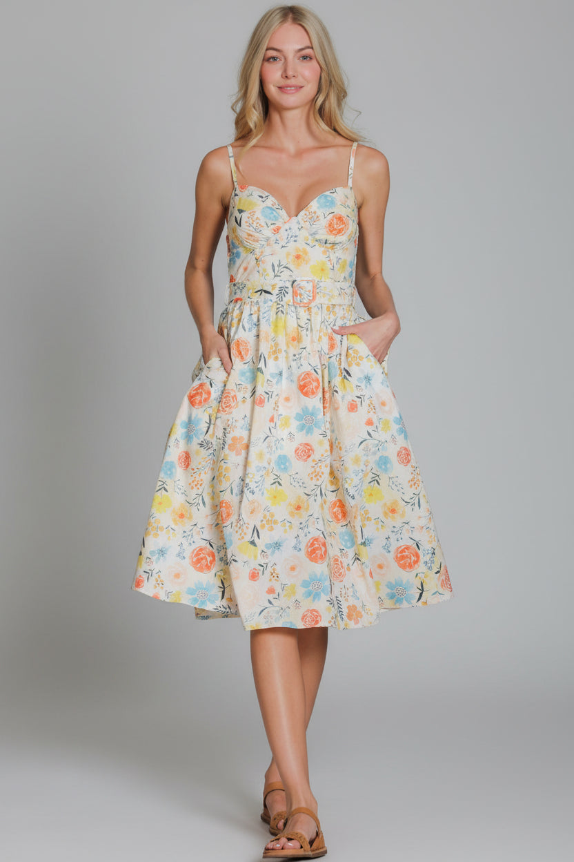Sweetheart Belted Midi Dress