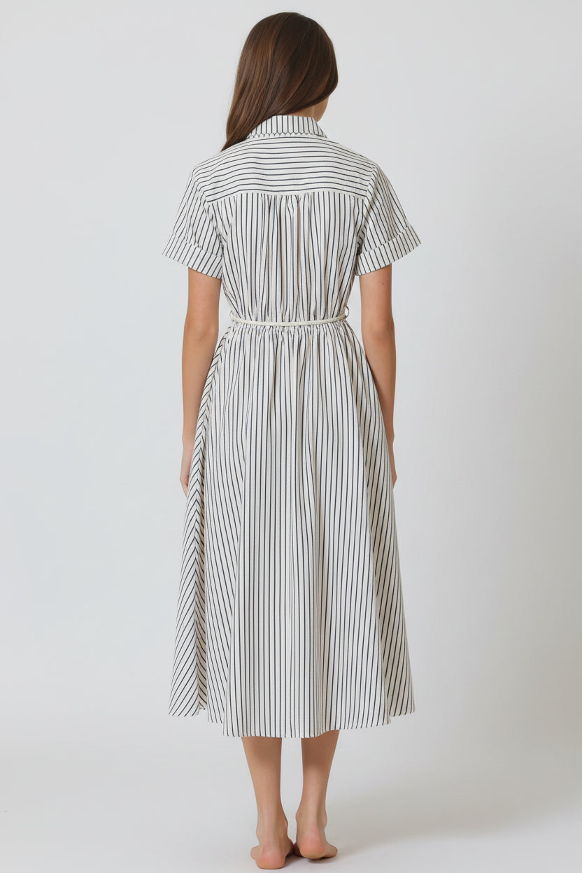 Short Sleeve Rope Belted Midi Dress