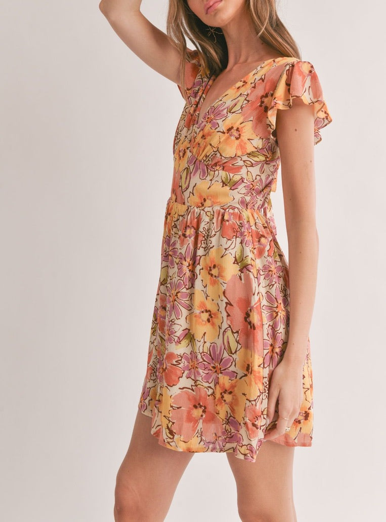 Floral Tie Back Mini Dress