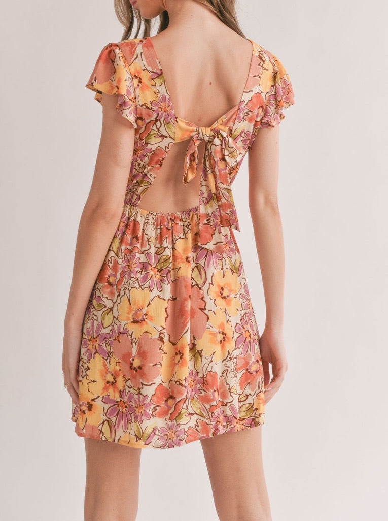 Floral Tie Back Mini Dress