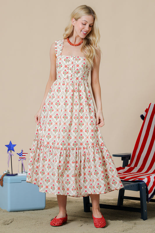 Floral Back Tie Midi Dress