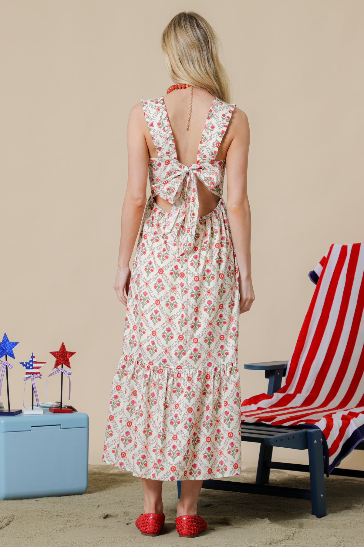 Floral Back Tie Midi Dress