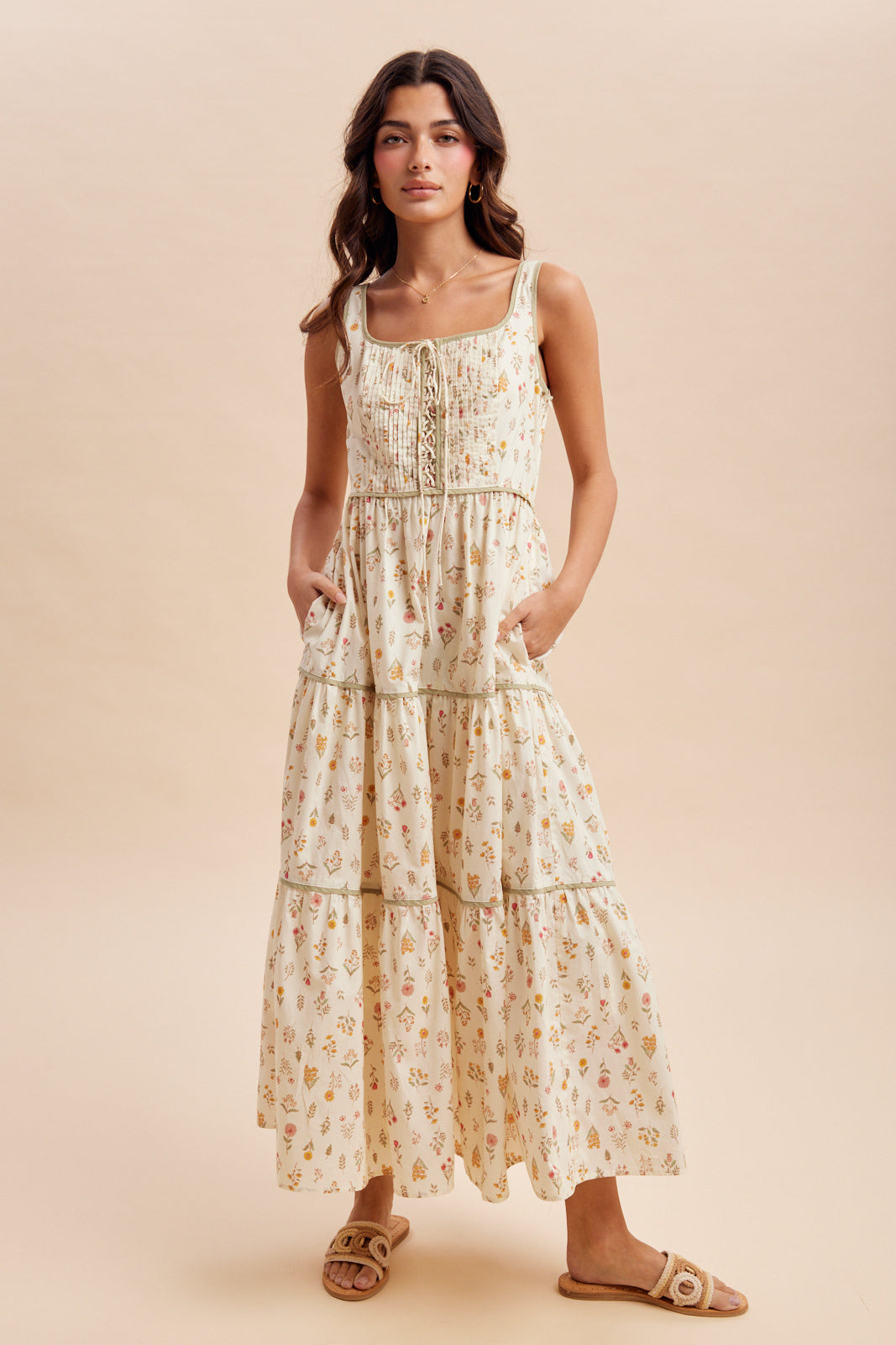 Lace Front Floral Maxi Dress