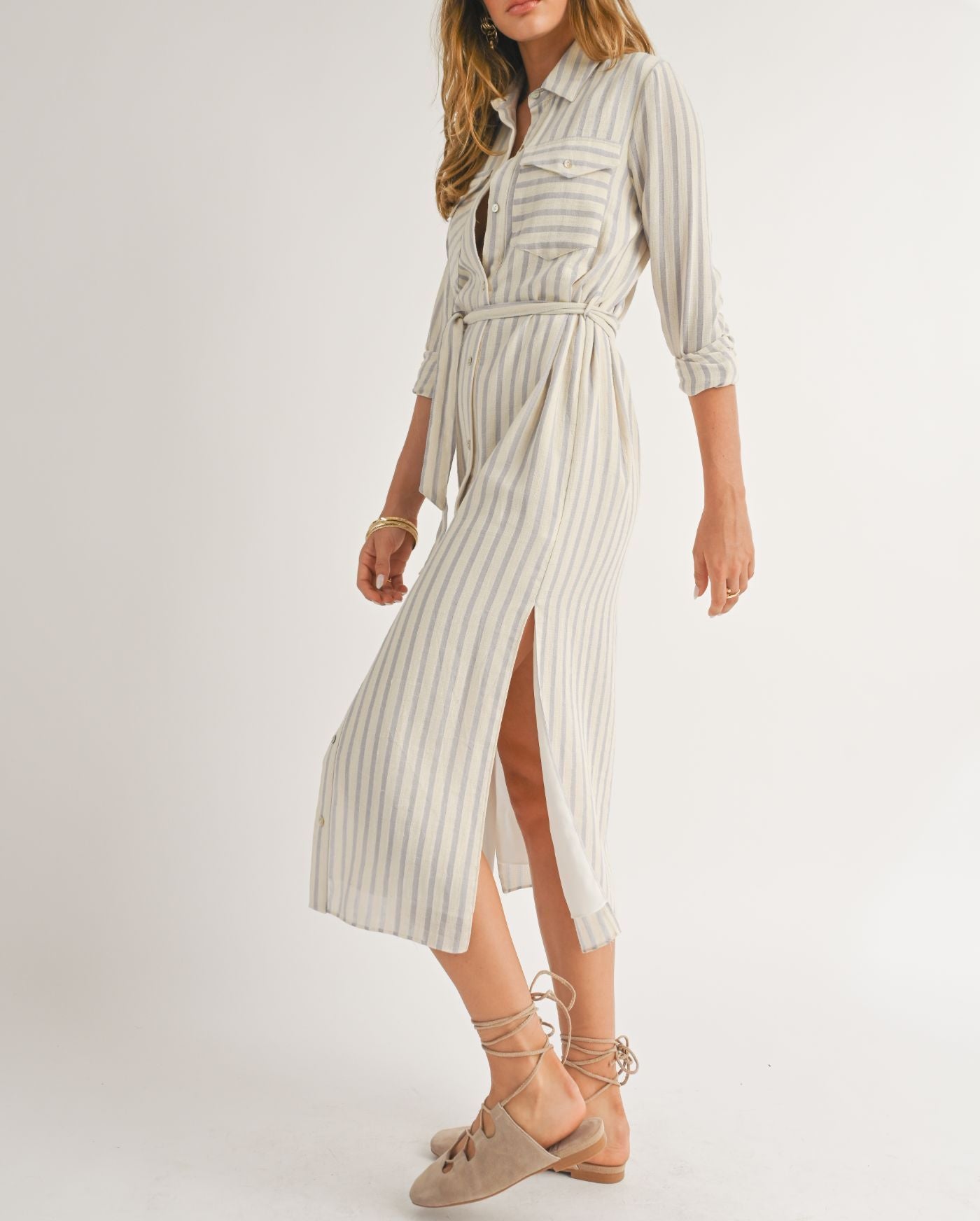 Striped Midi Shirt Dress