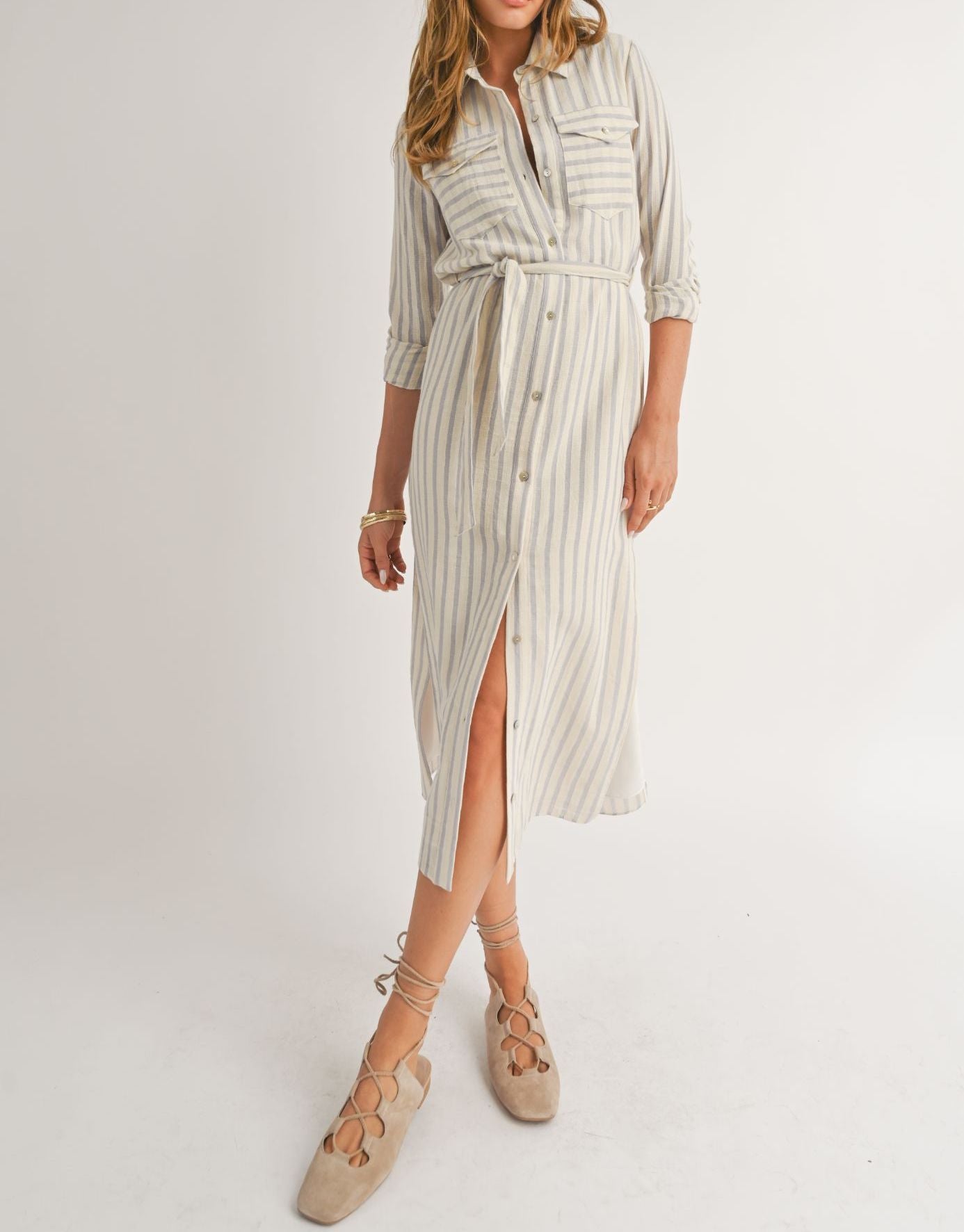 Striped Midi Shirt Dress