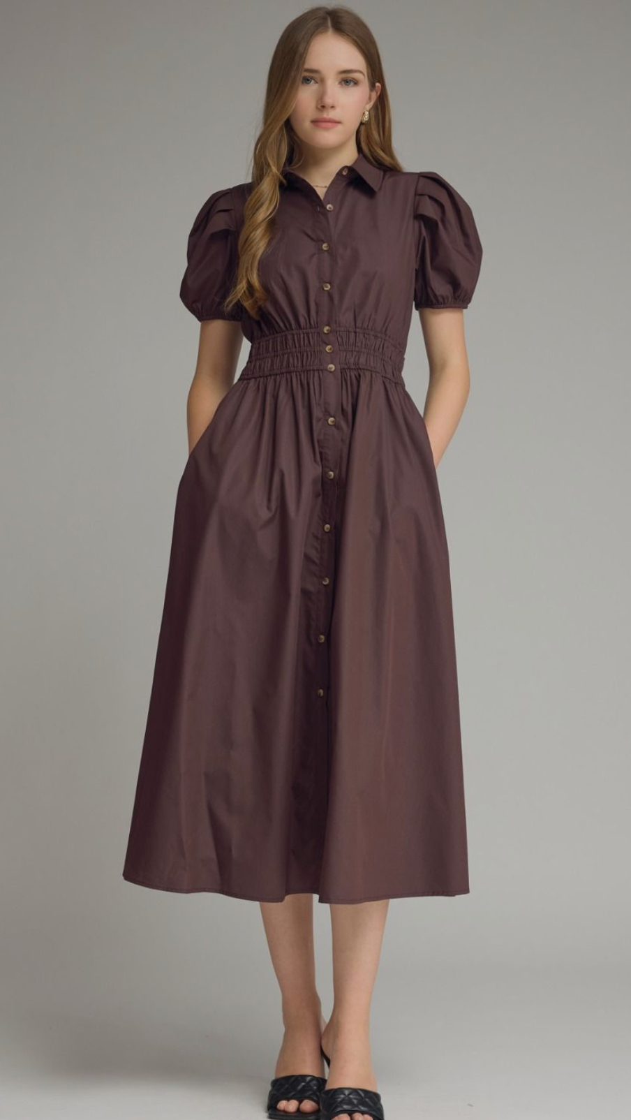 Puff Sleeve Midi Dress