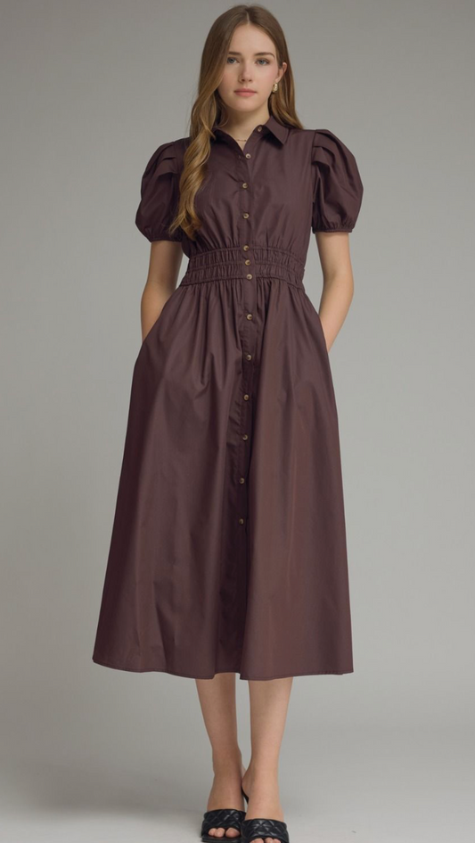 Puff Sleeve Midi Dress