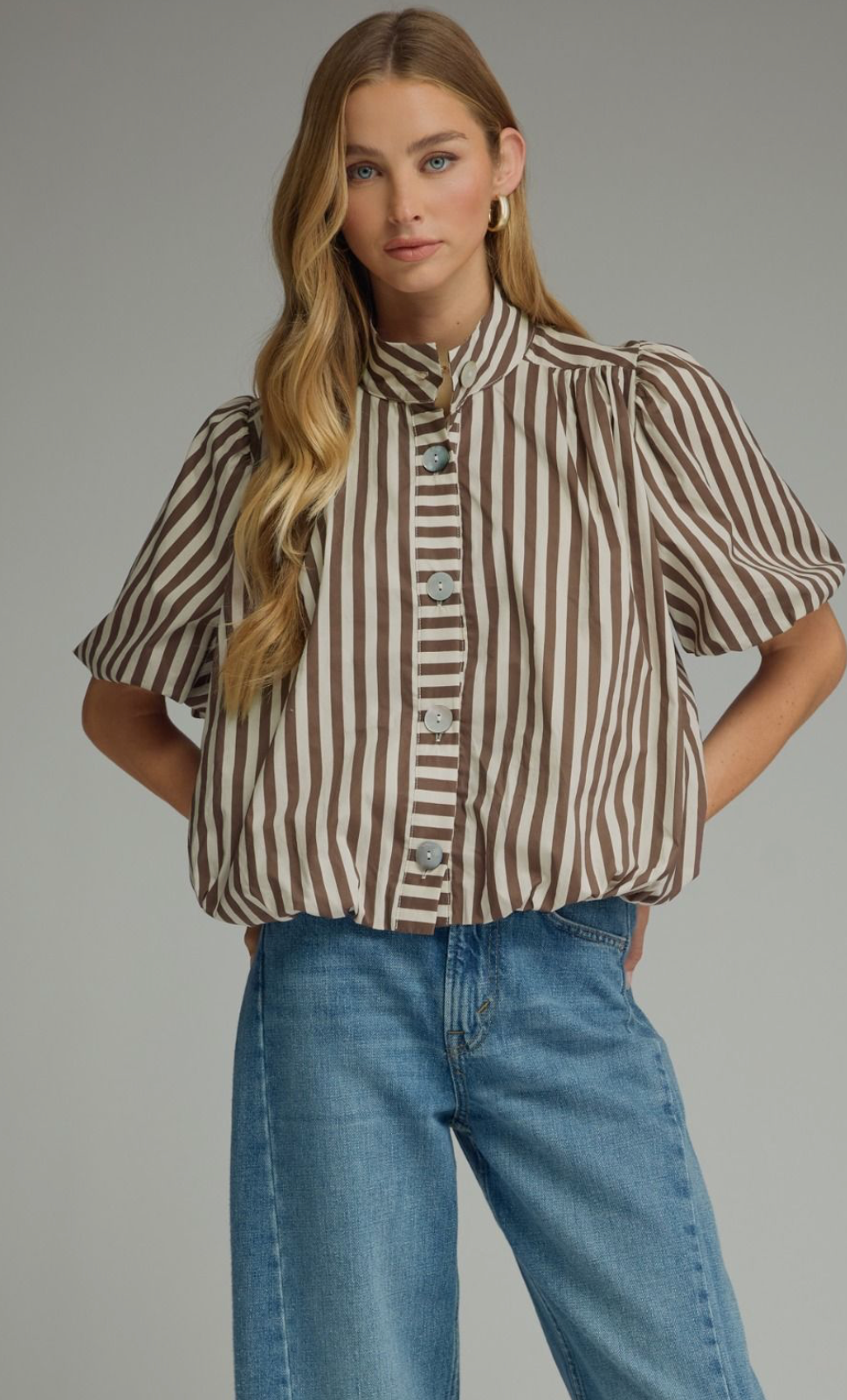 Puff Sleeve Striped Blouse