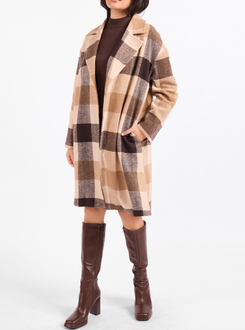 Farmland Plaid Open Coat