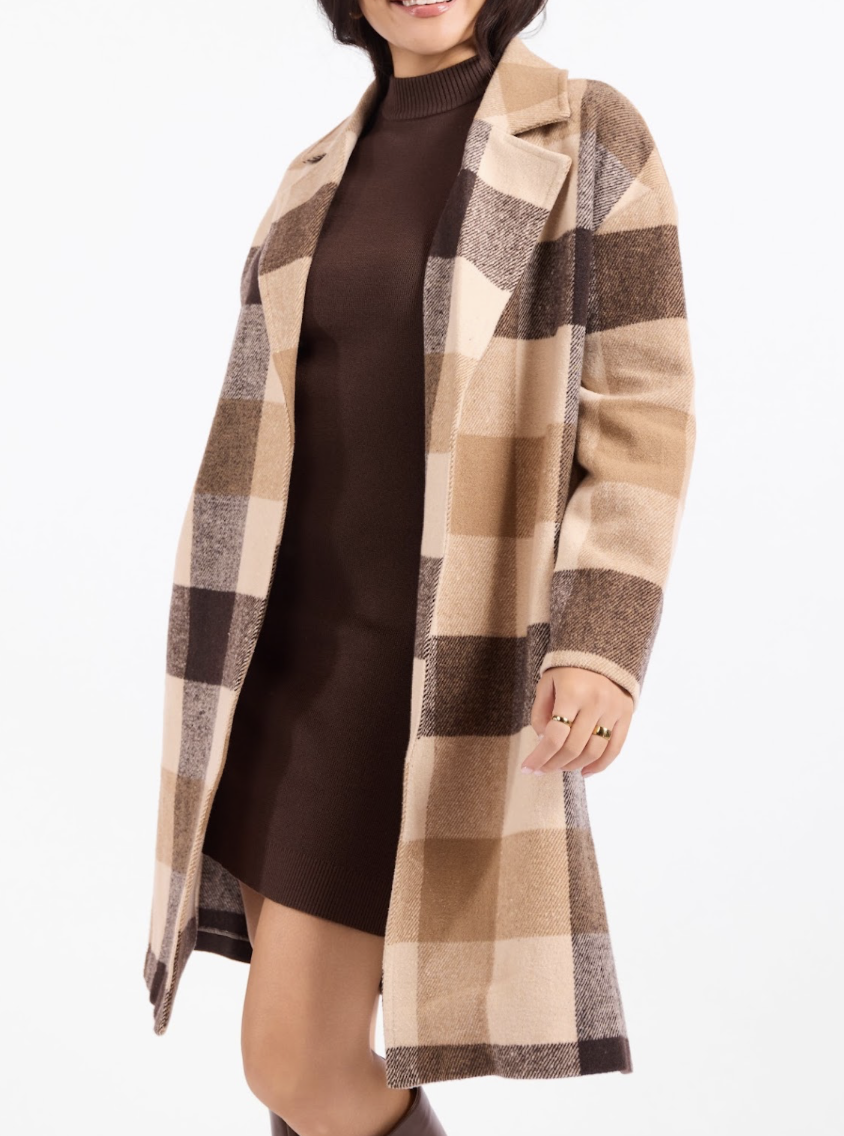 Farmland Plaid Open Coat