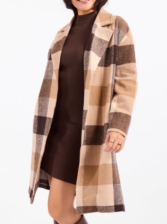 Farmland Plaid Open Coat