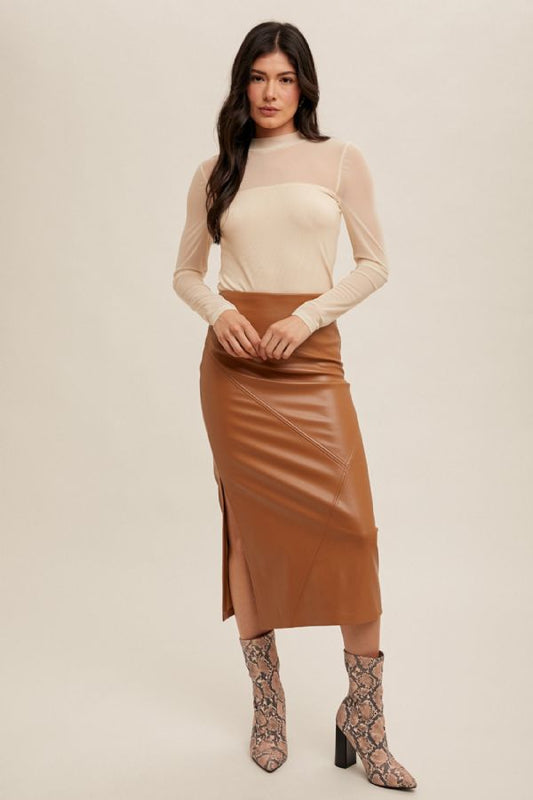 Faux Leather Midi Skirt