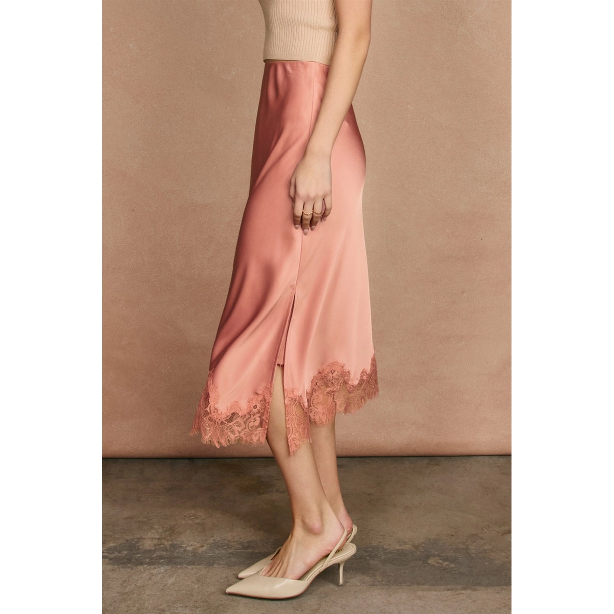 Satin Lace Pencil Skirt