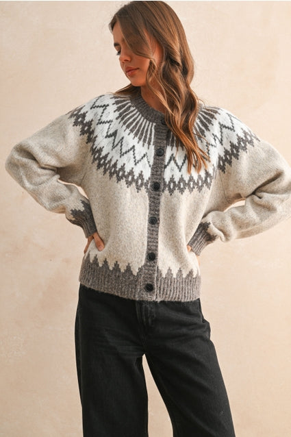 Button Front Pattern Cardi
