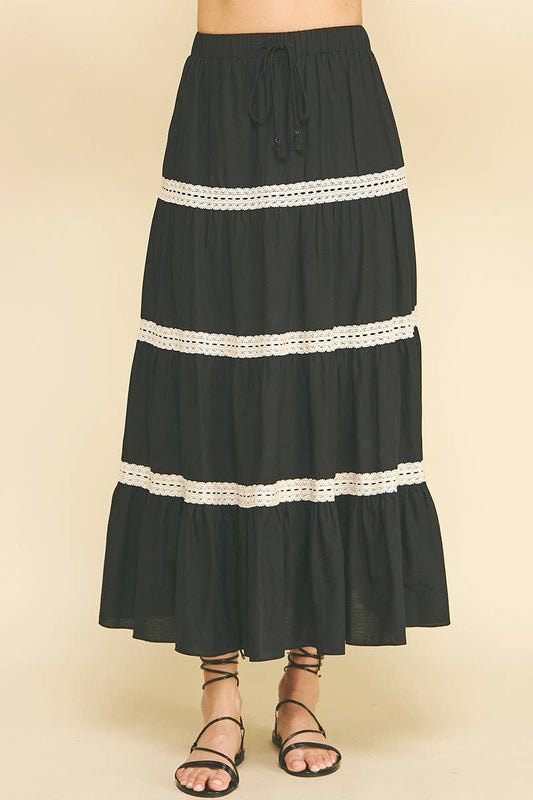 Embroidered Tiered Maxi Skirt