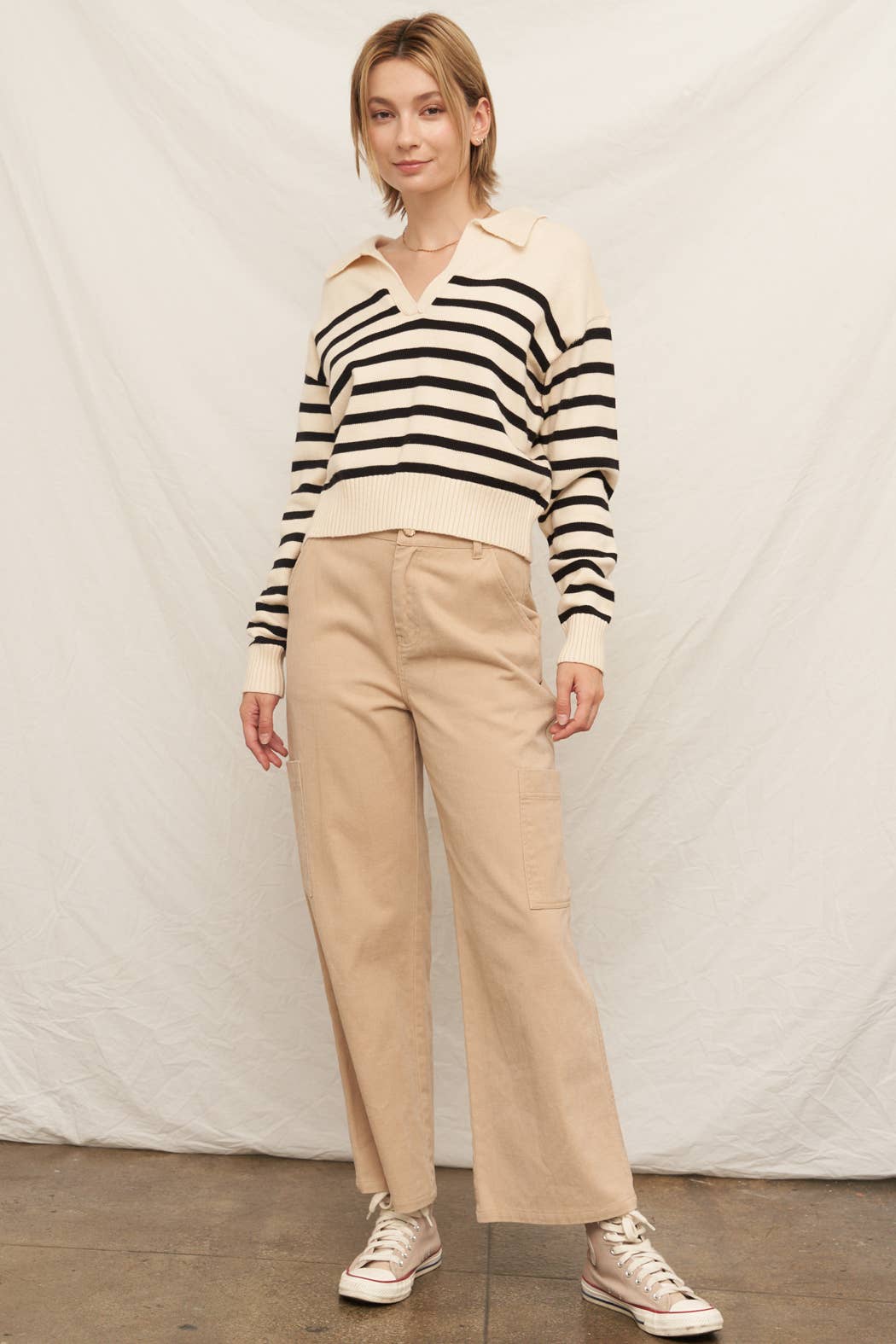 Collared Striped Knit Sweater