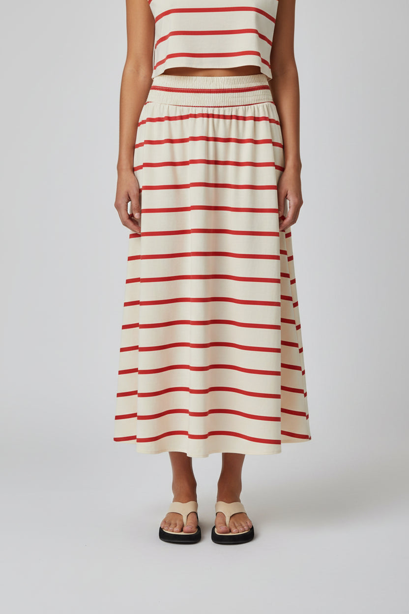 Striped Flare Midi Skirt