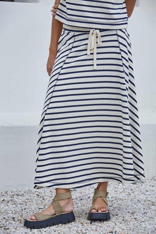 Cotton Striped Midi Skirt