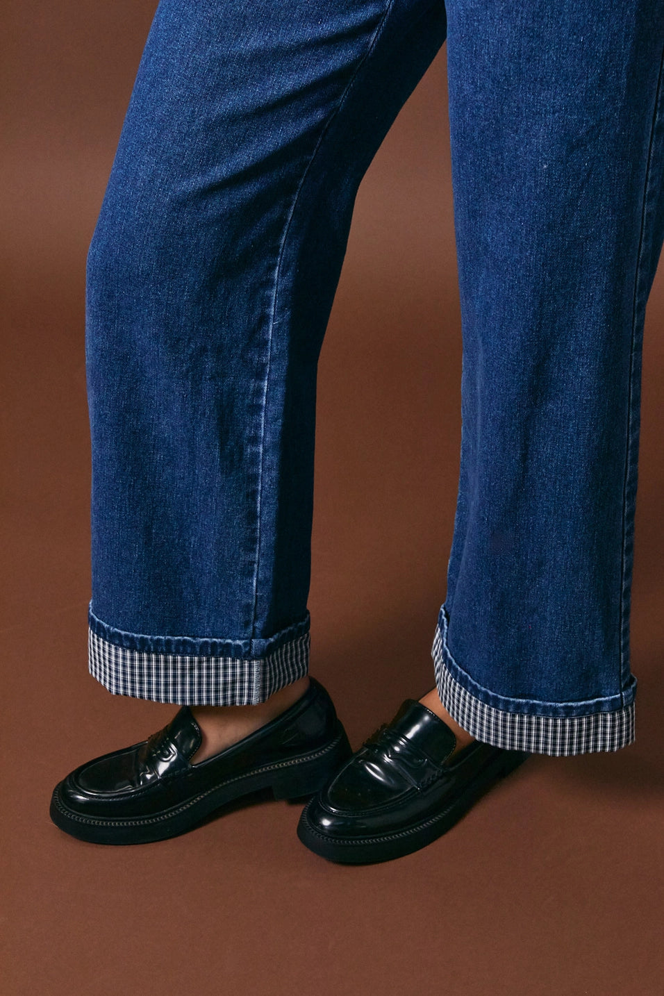 Plaid Cuff Denim Jeans